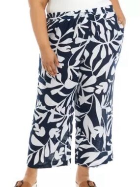 Elie Tahari Pants Womens Xl- 2XL ( no tag) Linen Wide-Leg Elastic Waist Pockets